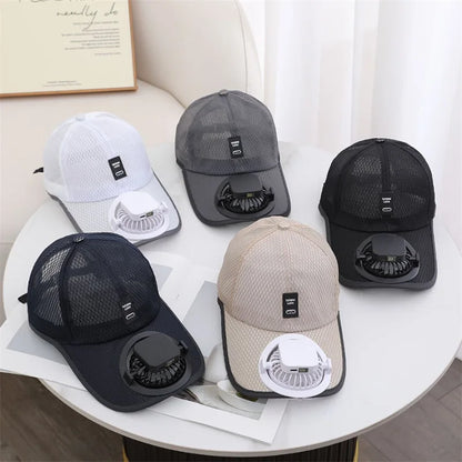 Summer Mesh Solar Energy Fan Baseball Cap Men Women Adjustable Breathable Caps Quick Dry Running Hat