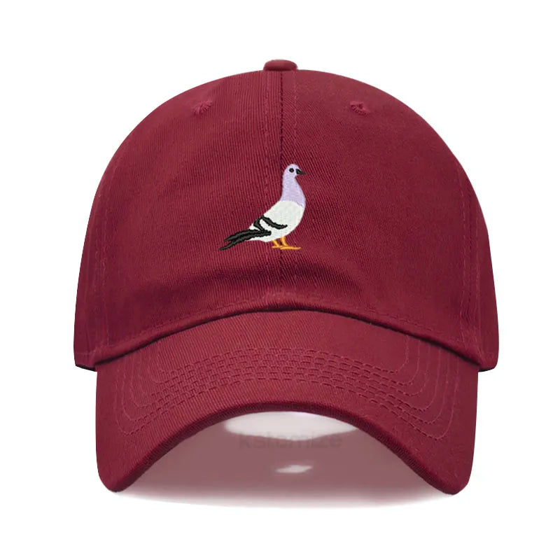 Pigeon Embroidery Baseball Cap Women Men Adjustable Soft Washed Cotton Dad Hat Unisex Classic Golf