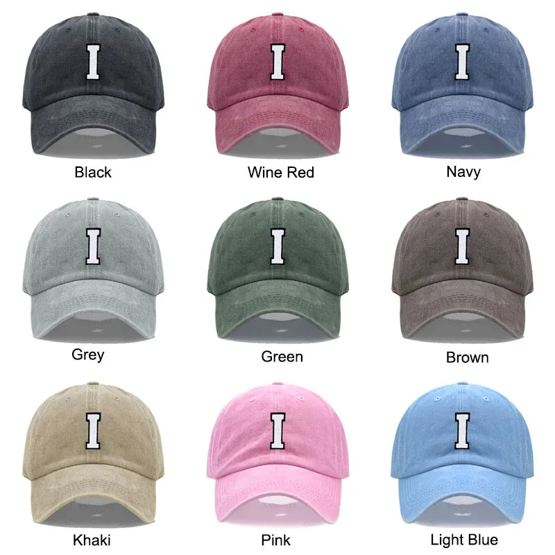 Initial Letter A-Z Embroidery Baseball Cap Men Womne Washed Cotton Dad Hats Team Sport Visors