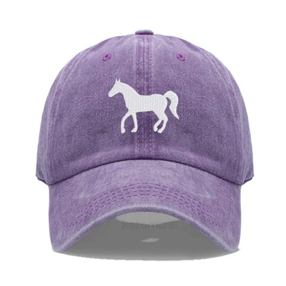 Horse Embroidered Baseball Cap Women Men Adjustable Washed Cotton Dad Hat Unisex Classic Golf Caps