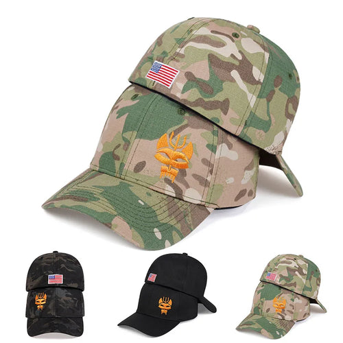Unisex Forked Wolf Embroidery Snapback Camouflage Baseball Caps Spring Autumn Outdoor Adjustable