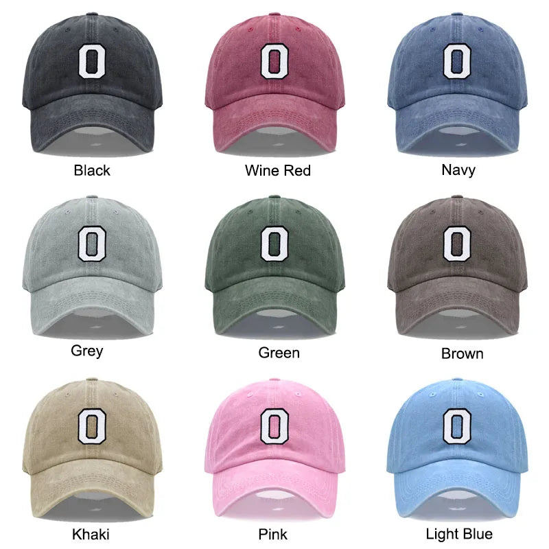 Initial Letter A-Z Embroidery Baseball Cap Men Womne Washed Cotton Dad Hats Team Sport Visors