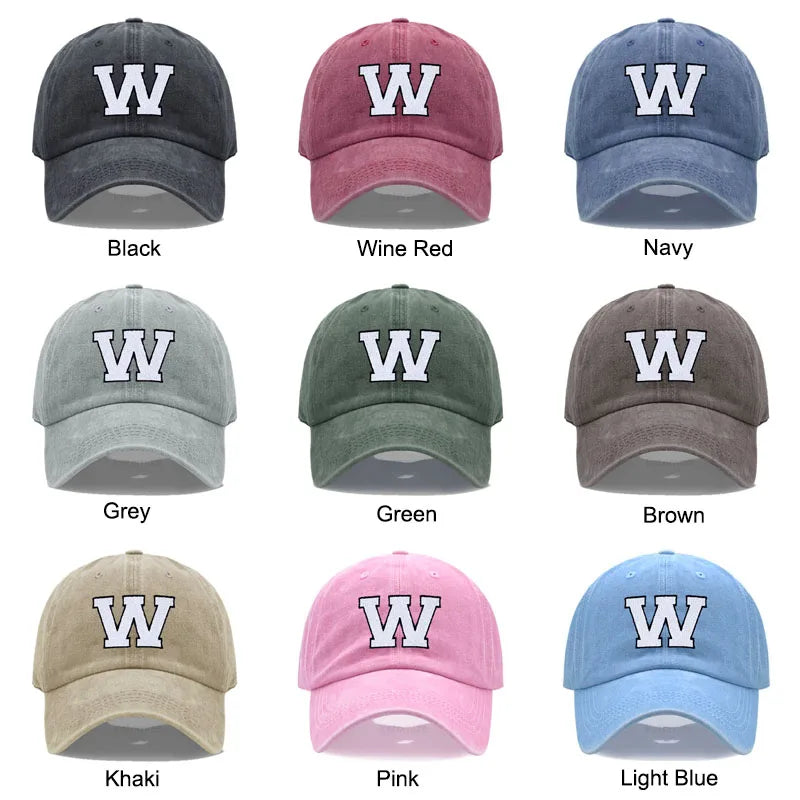 Initial Letter A-Z Embroidery Baseball Cap Men Womne Washed Cotton Dad Hats Team Sport Visors