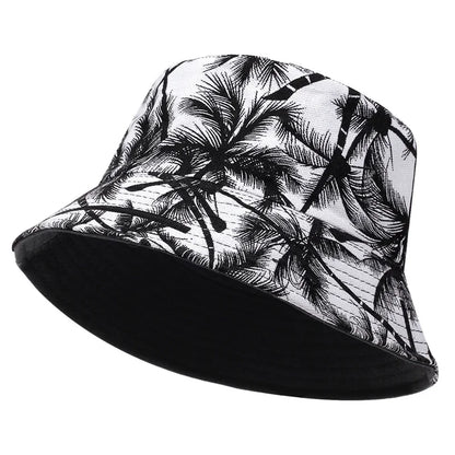 Men Women Coconut Tree Bucket Hat Cotton Printing Hip Hop Fisherman Panama Sun Outdoor Street Casual