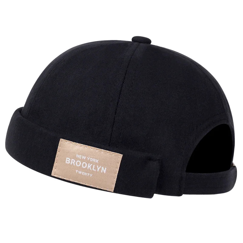 Menwomen Skull Cap Sailor Headdress Leaf Rivets Embroidery Warm Rolled Cuff Blanket Brimless Plain