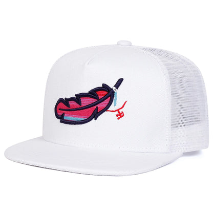 Unisex Colorful Feather Embroidery Hip-Hop Net Hats Spring Summer Outdoor Adjustable Casual Baseball