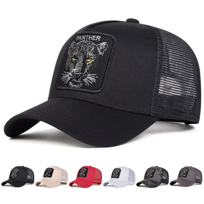 Unisex Panther Embroidery Baseball Net Caps Spring Summer Outdoor Adjustable Casual Hats Sunscreen