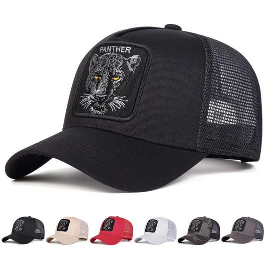 Unisex Panther Embroidery Baseball Net Caps Spring Summer Outdoor Adjustable Casual Hats Sunscreen