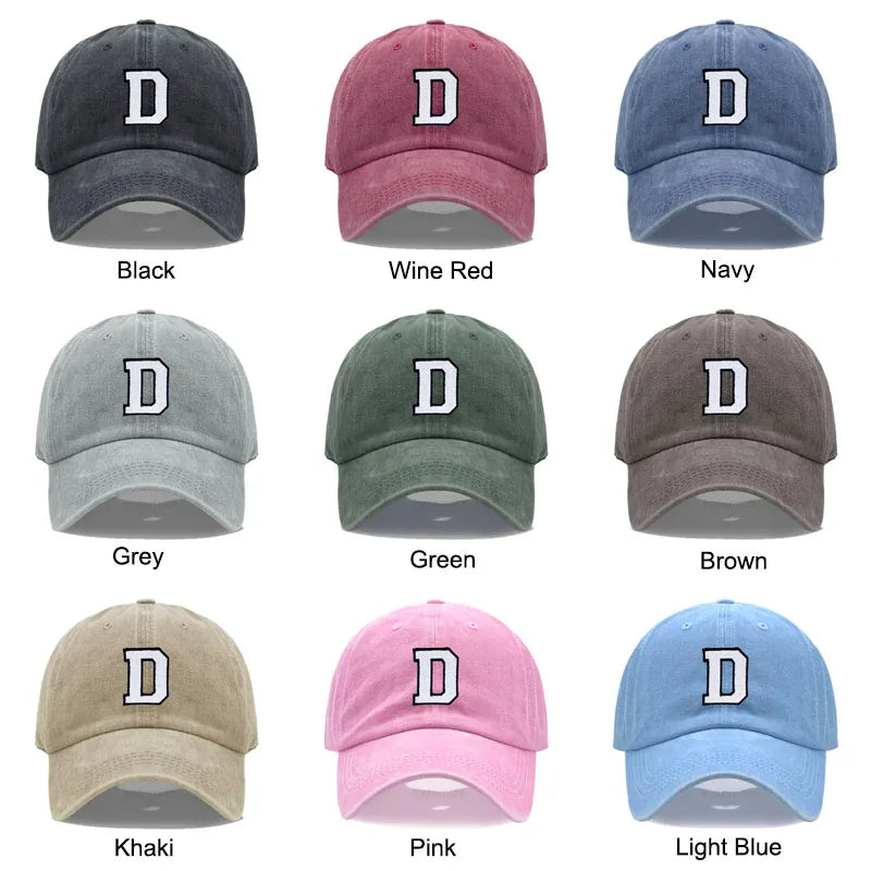Initial Letter A-Z Embroidery Baseball Cap Men Womne Washed Cotton Dad Hats Team Sport Visors