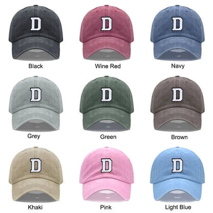 Initial Letter A-Z Embroidery Baseball Cap Men Womne Washed Cotton Dad Hats Team Sport Visors