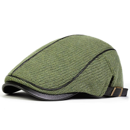 Men Autumn Winter Warm Knitting Newsboy Caps British Painters Hats Side Buckle Adjustable Flat Cap
