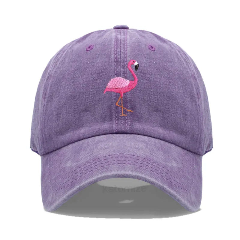 Animal Embroidery Flamingo Baseball Caps Men Women Retro Soft Washed Cotton Dad Hat Snapback Cap