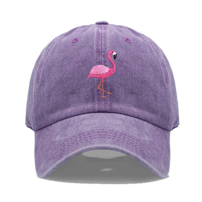 Animal Embroidery Flamingo Baseball Caps Men Women Retro Soft Washed Cotton Dad Hat Snapback Cap