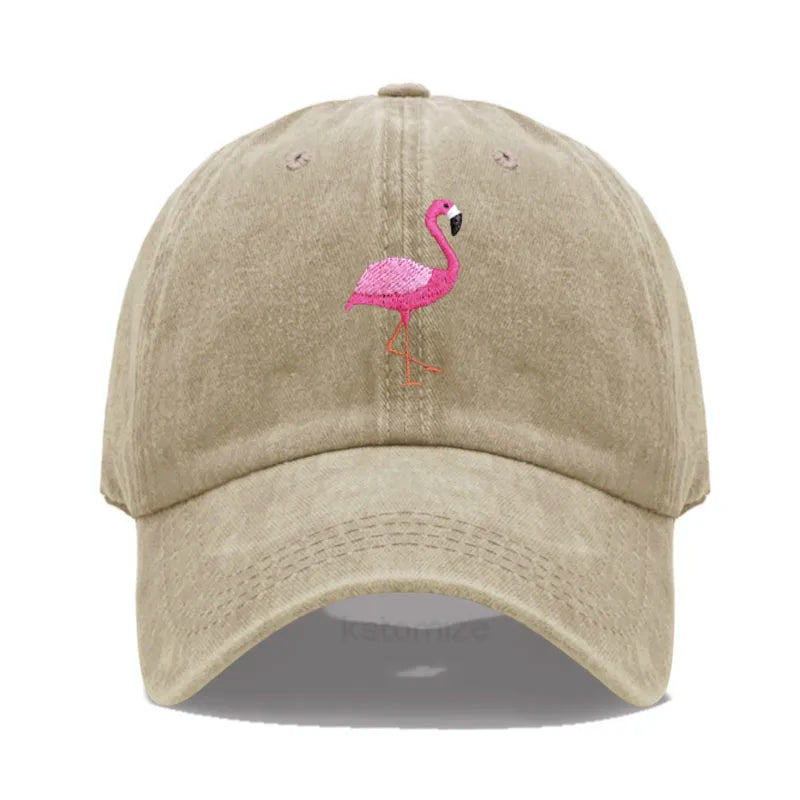 Animal Embroidery Flamingo Baseball Caps Men Women Retro Soft Washed Cotton Dad Hat Snapback Cap