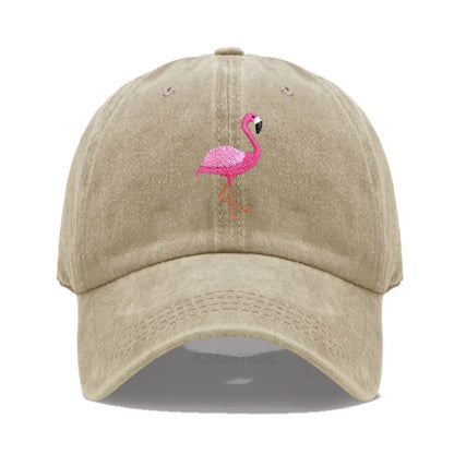 Animal Embroidery Flamingo Baseball Caps Men Women Retro Soft Washed Cotton Dad Hat Snapback Cap