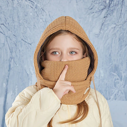 Winter Child Balaclava Hat Boy Girl Fleece-Lined Bonnets Windproof Mask Knitted Beanies Cap Scarf