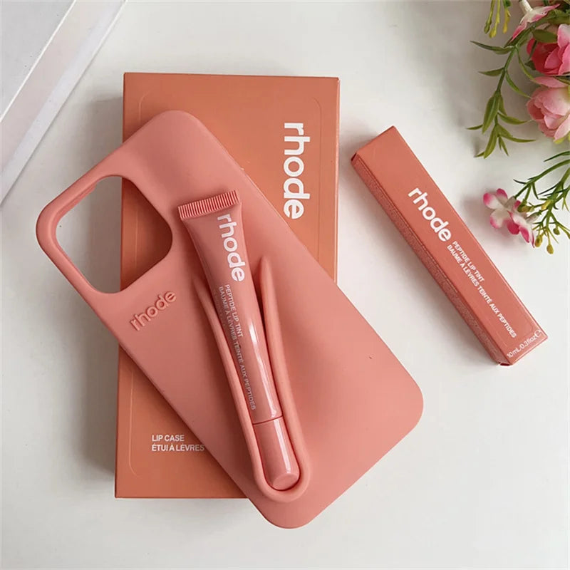 RHODE Lip Gloss Phone Case Set for iPhone 11–17 – Silicone Makeup Case with Box