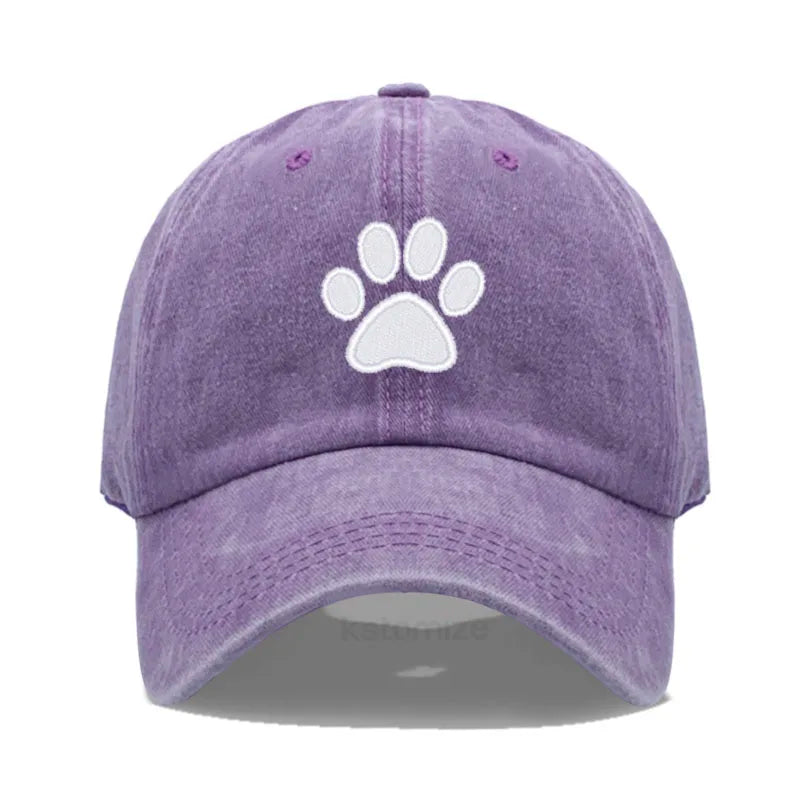 Dog Paw Embroidered Baseball Cap Women Men Adjustable Washed Cotton Dad Hat Unisex Classic Golf Caps