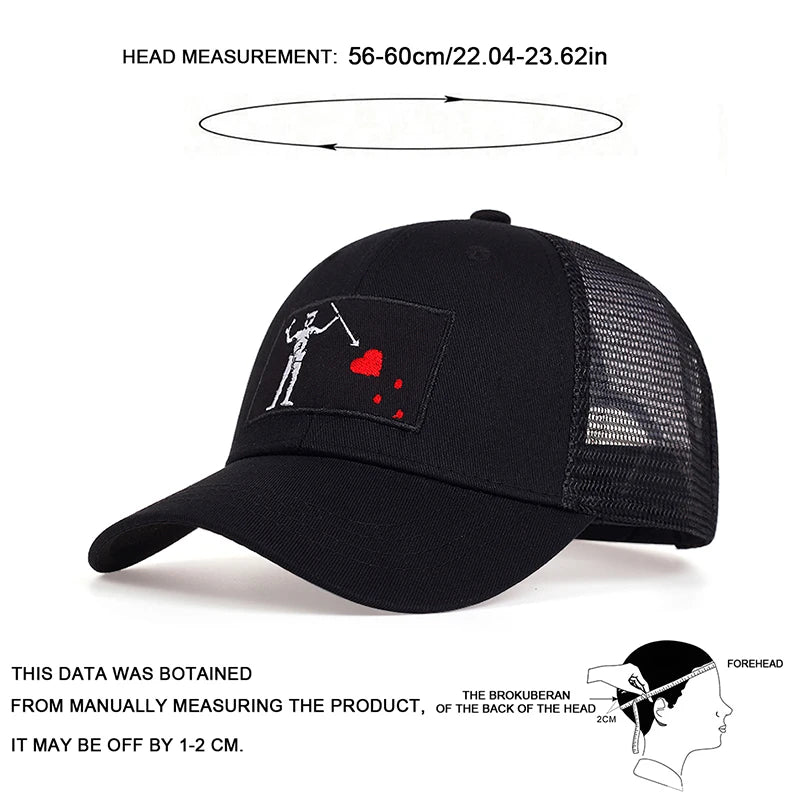 Unisex Skeleton Head Branch Heart Embroidery Baseball Net Caps Spring Summer Outdoor Adjustable