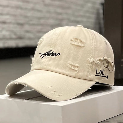 Unisex Asher Embroidery Hole Iron Ring Baseball Caps Spring Autumn Outdoor Adjustable Casual Hats