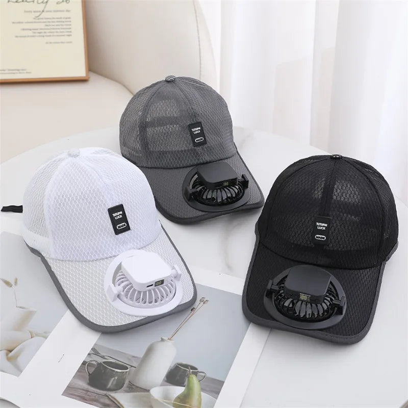 Summer Mesh Solar Energy Fan Baseball Cap Men Women Adjustable Breathable Caps Quick Dry Running Hat