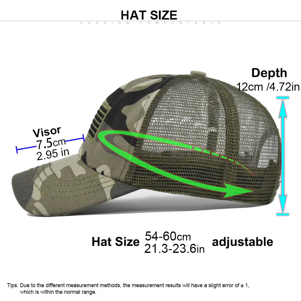 Unisex Camouflage Tactics Cap Embroidered Patch Draw Baseball Male Female Trucker Hat Mesh
