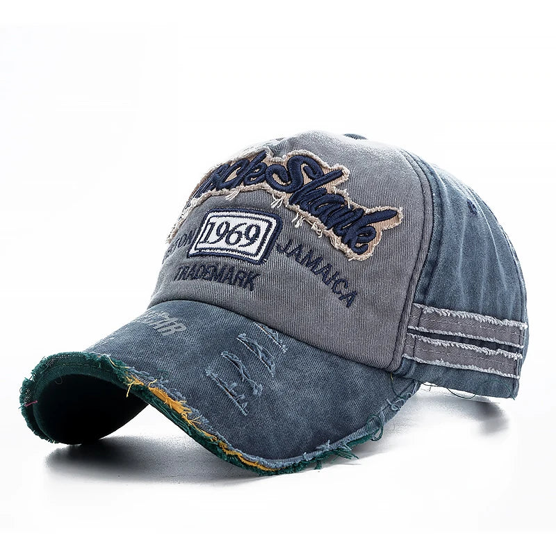 Washed Cowboy Letters Cotton Cap Men Women Adjustable Autdoor Sun Protection Hat Rock Shark Baseball