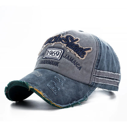 Washed Cowboy Letters Cotton Cap Men Women Adjustable Autdoor Sun Protection Hat Rock Shark Baseball