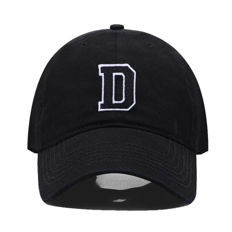 Initial Letter A-Z Embroider Baseball Cap Men Womne Soft Cotton Team Sport Visors Snapback Caps