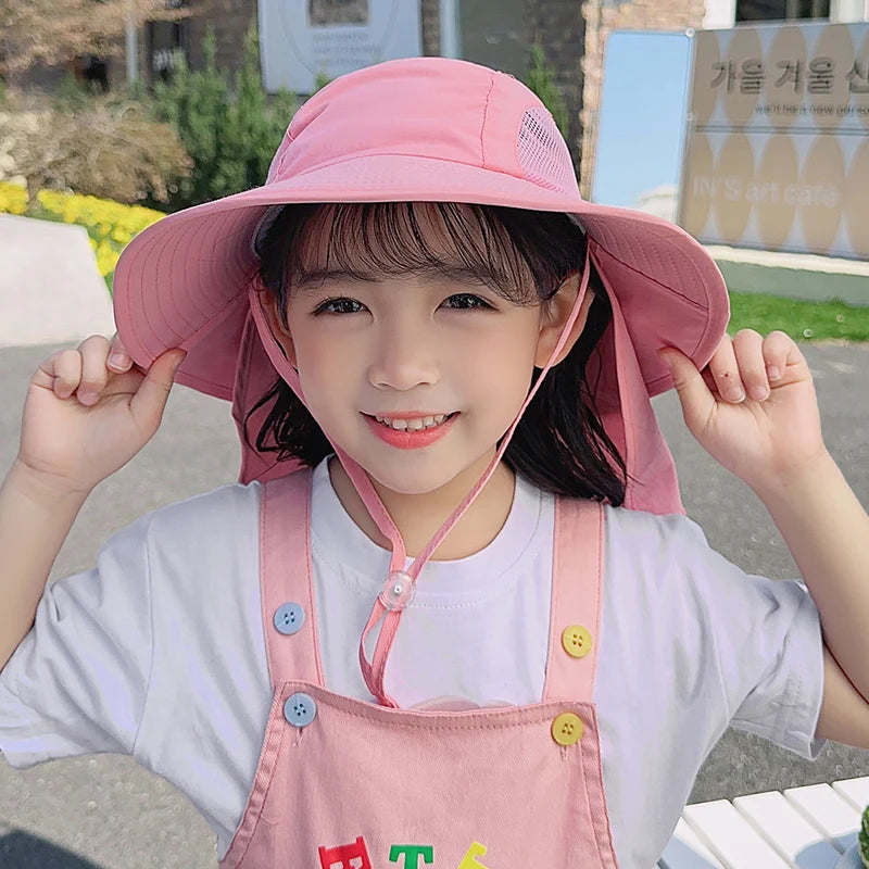 Xinbaoguan 100% Polyester Spring/Summer Outdoor Sunscreen for Boys and Girls, Big brim Shawl, Neck Protection Fisherman's Hat