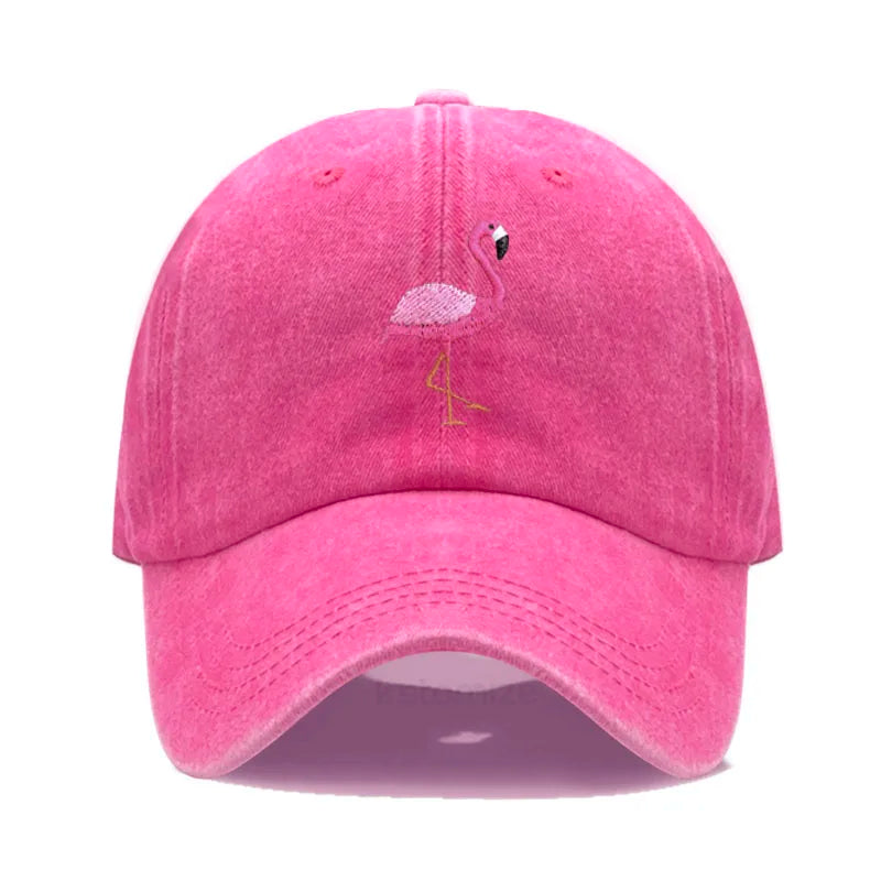 Animal Embroidery Flamingo Baseball Caps Men Women Retro Soft Washed Cotton Dad Hat Snapback Cap