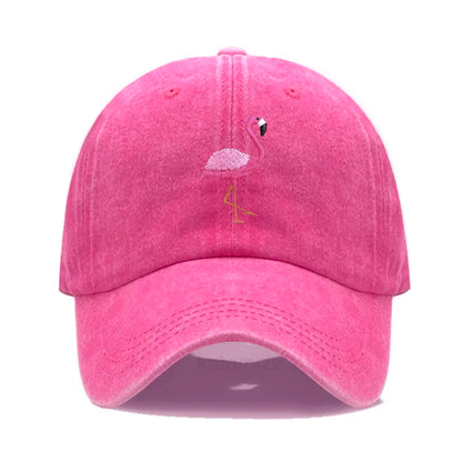 Animal Embroidery Flamingo Baseball Caps Men Women Retro Soft Washed Cotton Dad Hat Snapback Cap