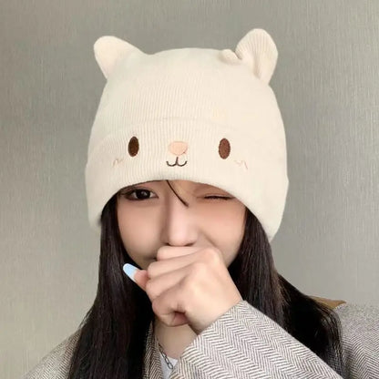 Women Autumn Winter Cute Cap Hat Female Cartoon Bear Ears Lady Girl Kawaii Knitted Crochet Beanies