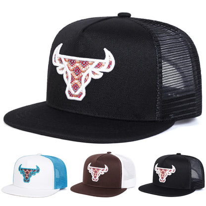 Unisex Ox Head Embroidery Hip-Hop Net Hats Spring Summer Outdoor Adjustable Casual Baseball Caps