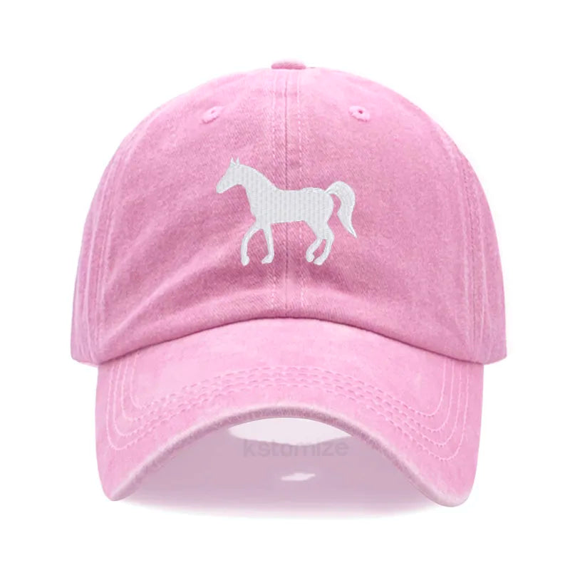 Horse Embroidered Baseball Cap Women Men Adjustable Washed Cotton Dad Hat Unisex Classic Golf Caps