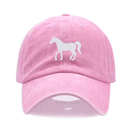 Horse Embroidered Baseball Cap Women Men Adjustable Washed Cotton Dad Hat Unisex Classic Golf Caps