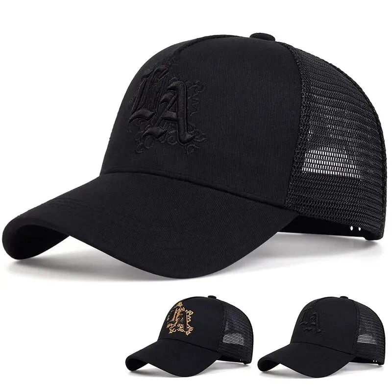 Unisex La Letter Embroidery Baseball Net Caps Spring Summer Outdoor Adjustable Casual Hats Sunscreen