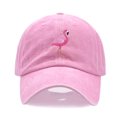 Animal Embroidery Flamingo Baseball Caps Men Women Retro Soft Washed Cotton Dad Hat Snapback Cap