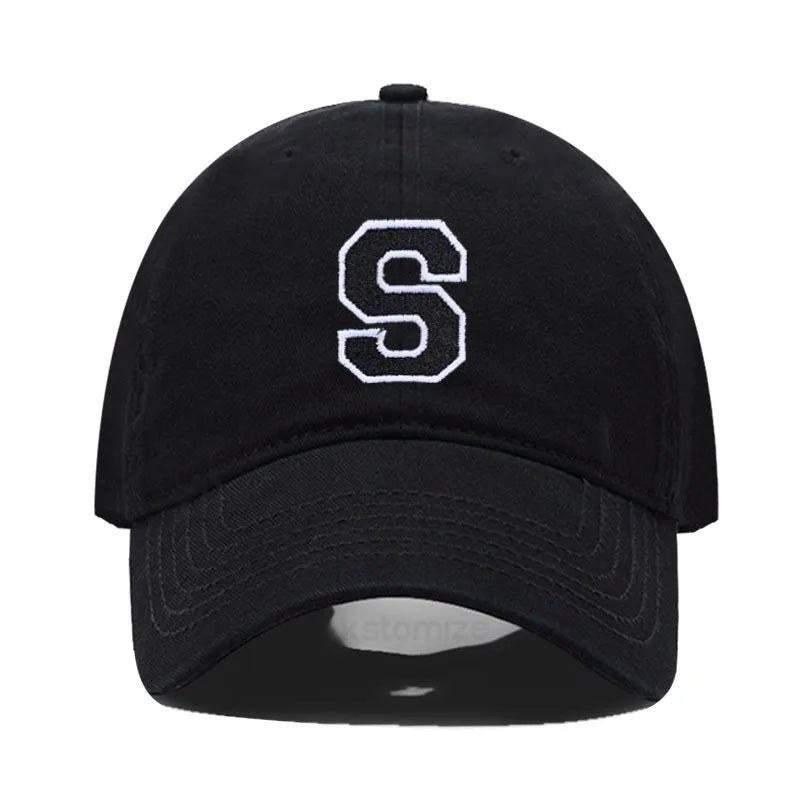 Initial Letter A-Z Embroider Baseball Cap Men Womne Soft Cotton Team Sport Visors Snapback Caps