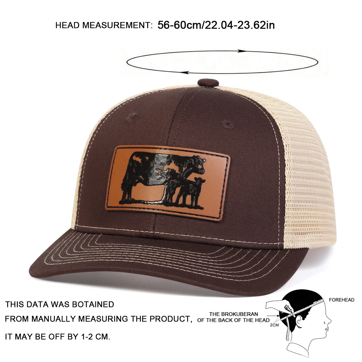 Unisex Brown Cow Leather Label Baseball Net Caps Spring Summer Outdoor Adjustable Casual Hats