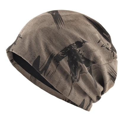 Unisex Chinese-Style Letter-Print Slouchy Beanie Men Women Fashion Loose Style Bonnet Cap Spring Autumn Casual Sport Hats