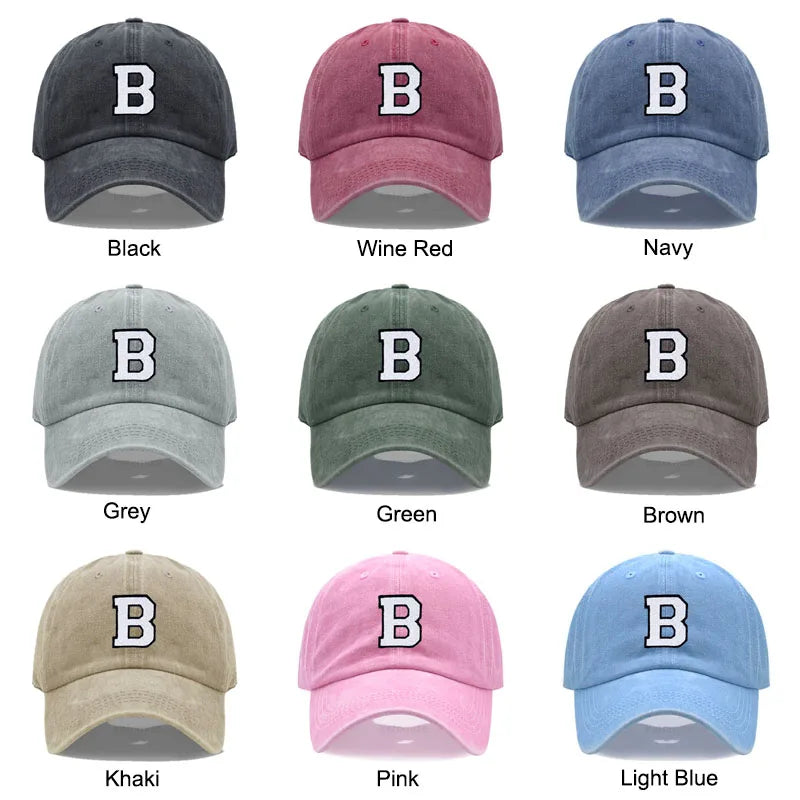 Initial Letter A-Z Embroidery Baseball Cap Men Womne Washed Cotton Dad Hats Team Sport Visors