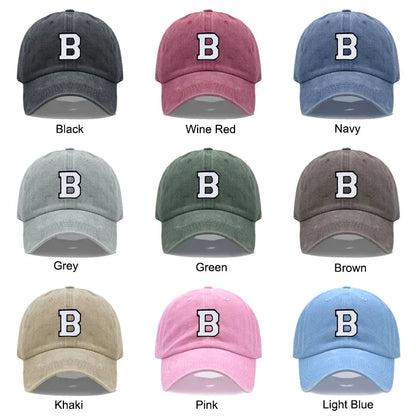 Initial Letter A-Z Embroidery Baseball Cap Men Womne Washed Cotton Dad Hats Team Sport Visors