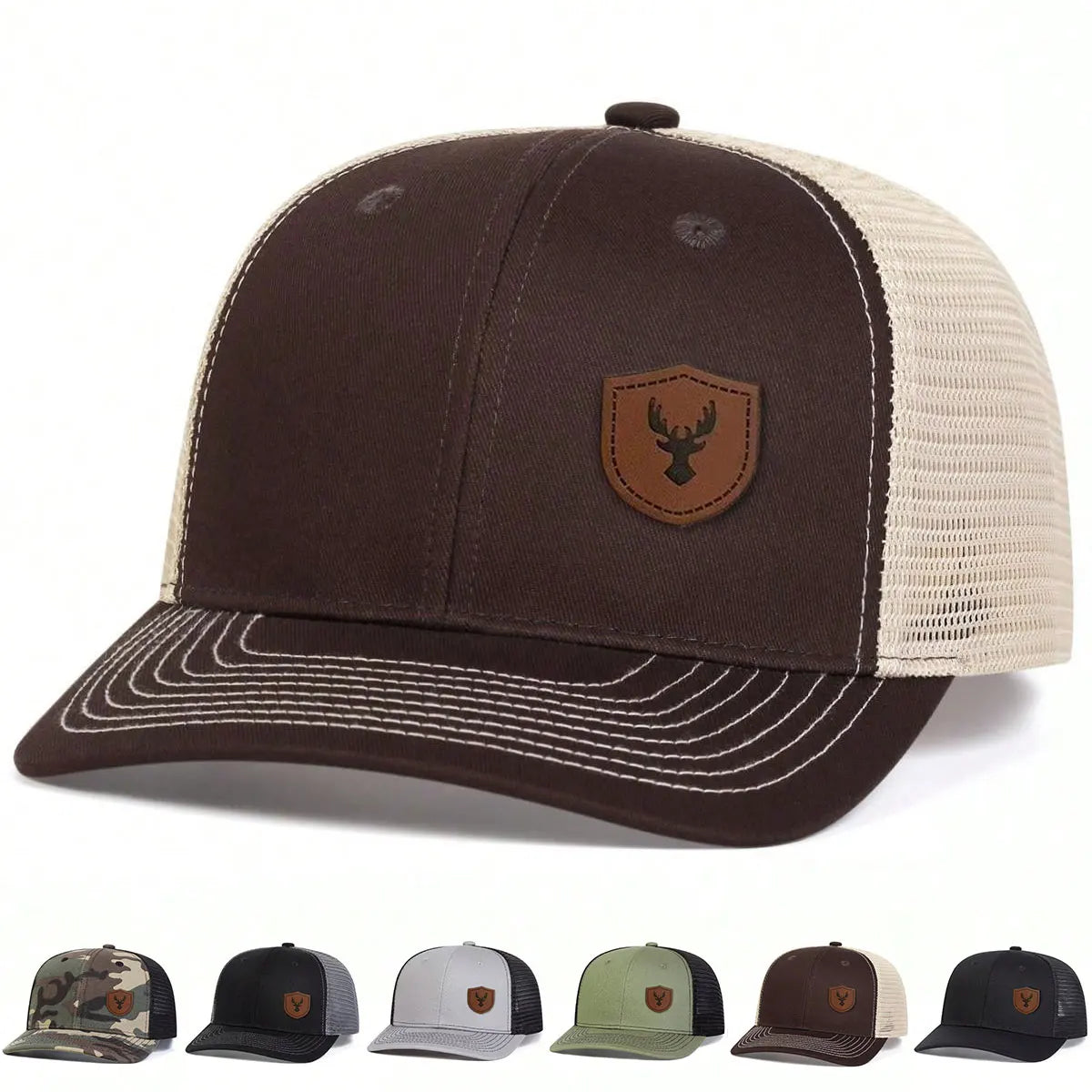 Unisex Deer Antlers Leather Label Baseball Net Caps Spring Summer Outdoor Adjustable Casual Hats Hip