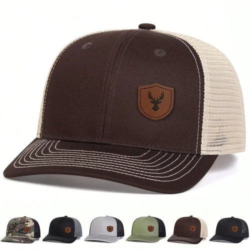 Unisex Deer Antlers Leather Label Baseball Net Caps Spring Summer Outdoor Adjustable Casual Hats Hip