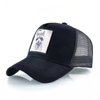 Unisex Black Baseball Cap With Animals Embroidery Patch For Men Women Fashion Snapback Hip Hop Trucker Hat Adjustable Breathable