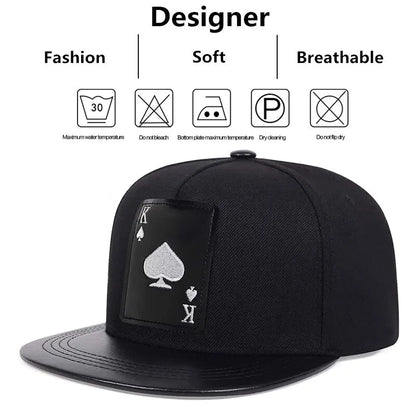 Pu Leather Playing Card Peach Heart K Embroidery Hip-Hop Hats Outdoor Adjustable Casual Baseball