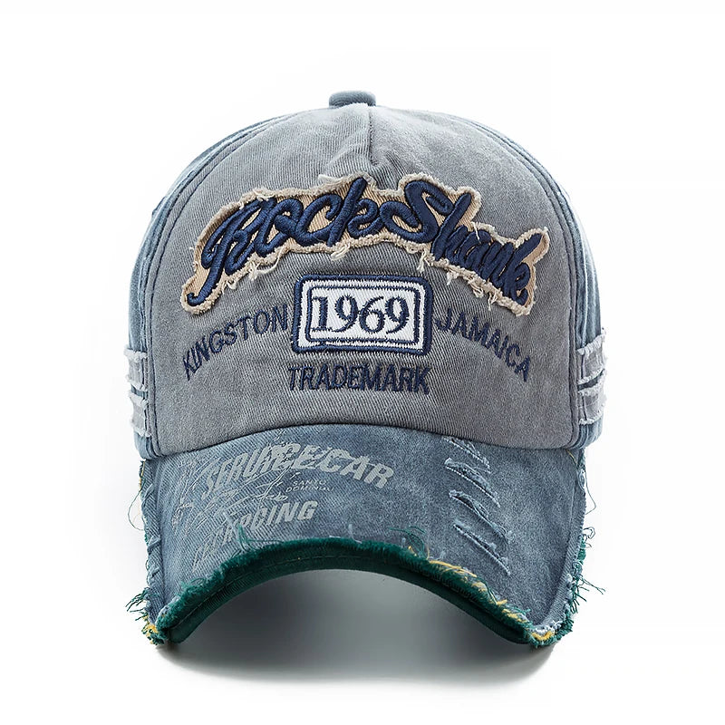 Washed Cowboy Letters Cotton Cap Men Women Adjustable Autdoor Sun Protection Hat Rock Shark Baseball