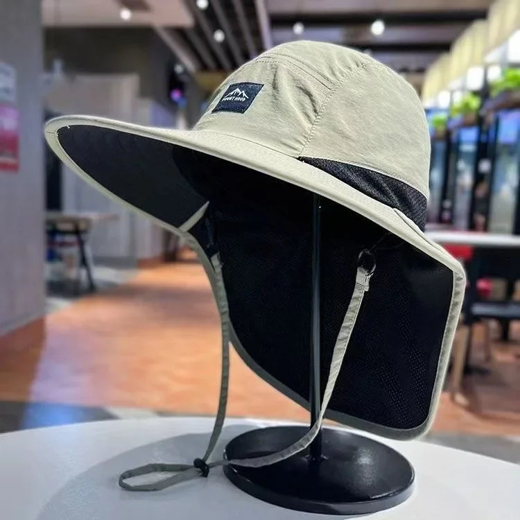 Unisex Summer Wide Brim Waterproof and Quick-drying Bucket Hats Outdoor Visor Panama CapsMesh Breathable Sun Hat with Neck Flap