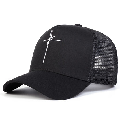 Unisex Cross Embroidery Baseball Net Caps Spring Summer Outdoor Adjustable Casual Hats Sunscreen Hat